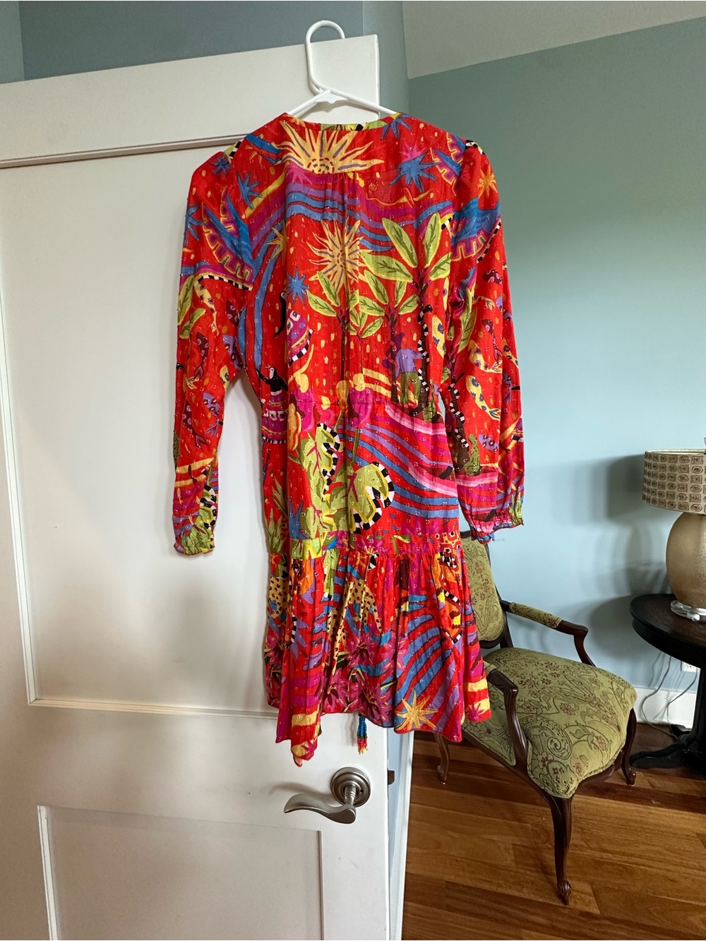 FARM Rio Vibrant Red Multicolor Printed V-Neck Tiered Dress - Picture 3 of 3